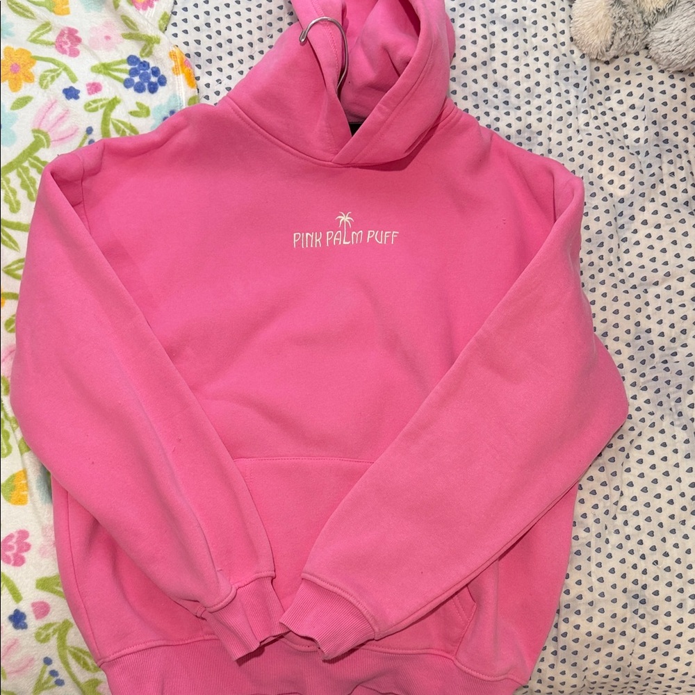 Pink Palm Puff Hot Pink Logo Hoodie